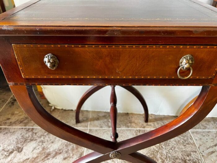 pair of antique mahogany x base leather top end tables nightstands 1357