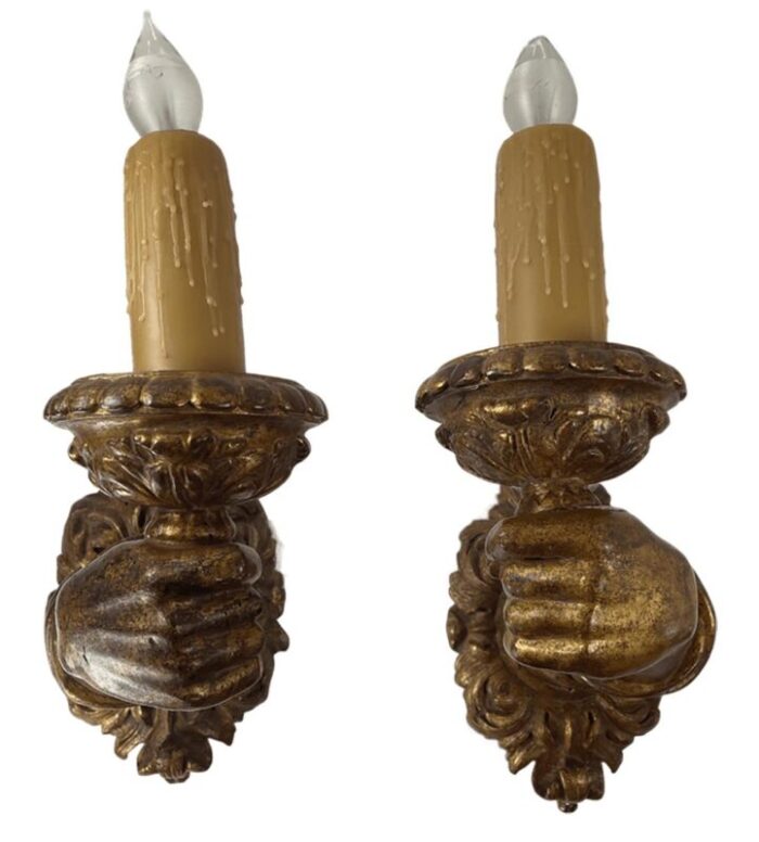 pair of baroque wood gilt 17th century italian hand carved arm sconces 6532