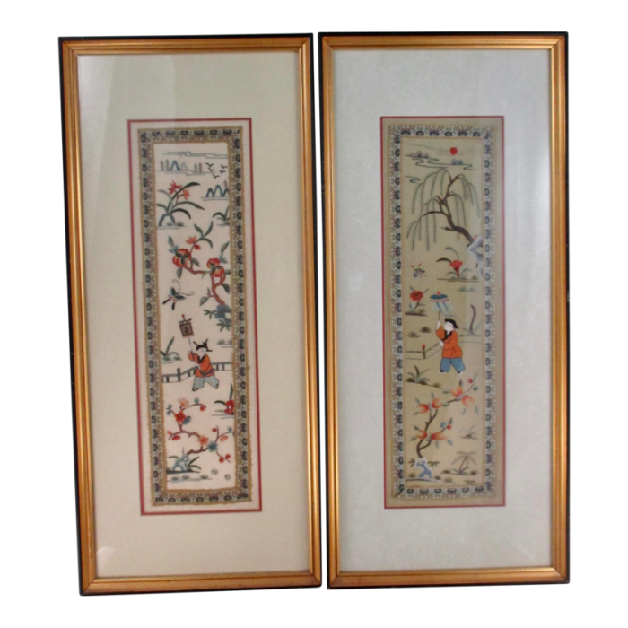 pair of chinese embrodery panels boy and girl a pair of 2 9726