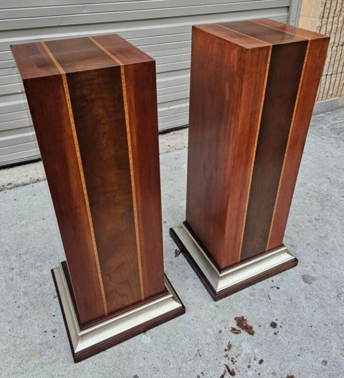 pair of late 20th century mixed wood inlaid pedestals 1206