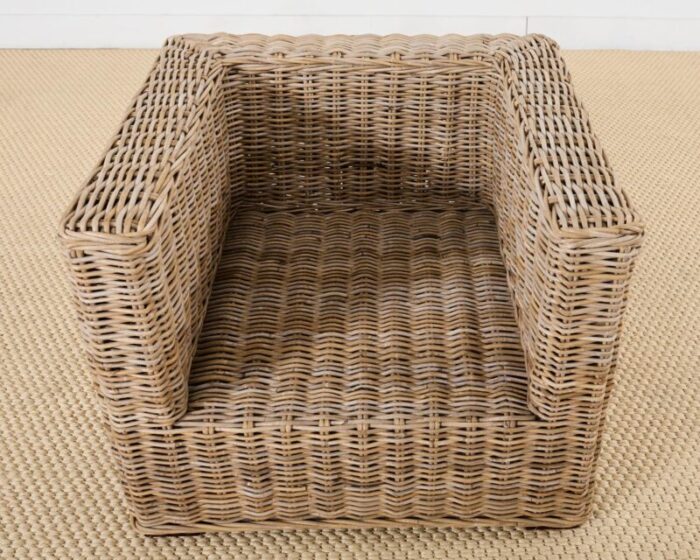 pair of michael taylor style organic modern rattan cube chairs 2732