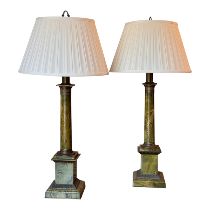 pair of mid 20th century faux marble lamps 8693