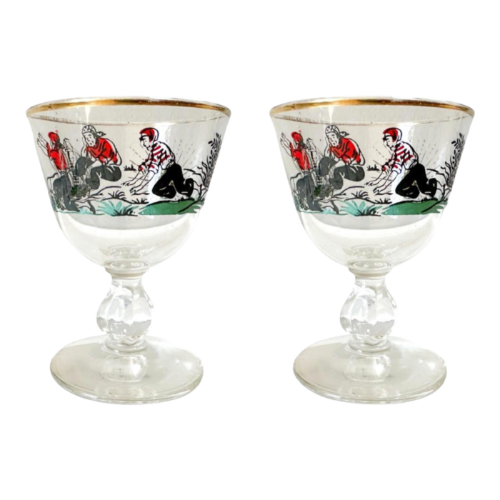 pair of mid century pirate treasure island cocktail bar glasses 0113