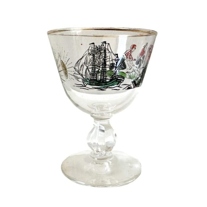 pair of mid century pirate treasure island cocktail bar glasses 5871