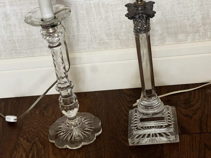 pair of vintage 1920s 30s english cut crystal table lamps 5871