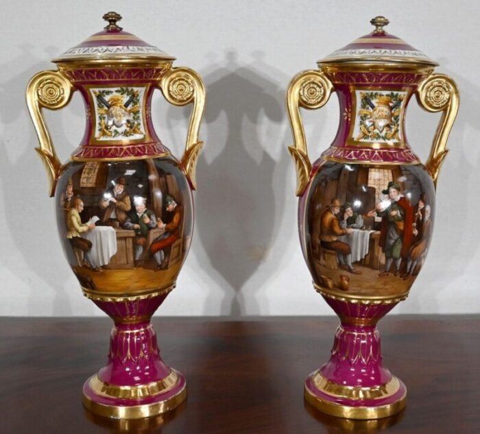 paris porcelain vases 20th century set of 2 1