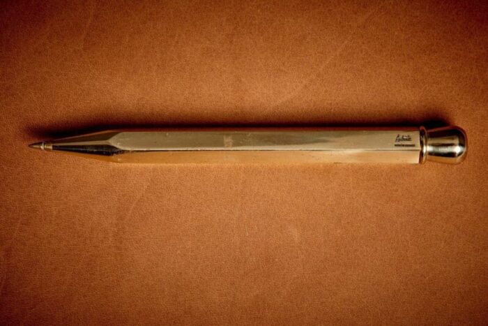 pen brass paperweight in original wooden box attributed to carl auboeck austria 1950s 5