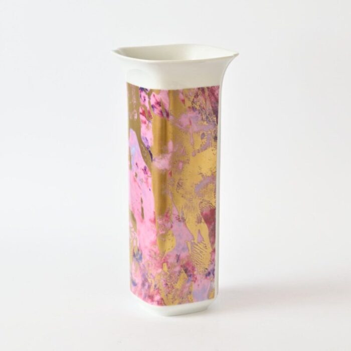 pink and gold porcelain vase from hutschenreuther 1970s 1