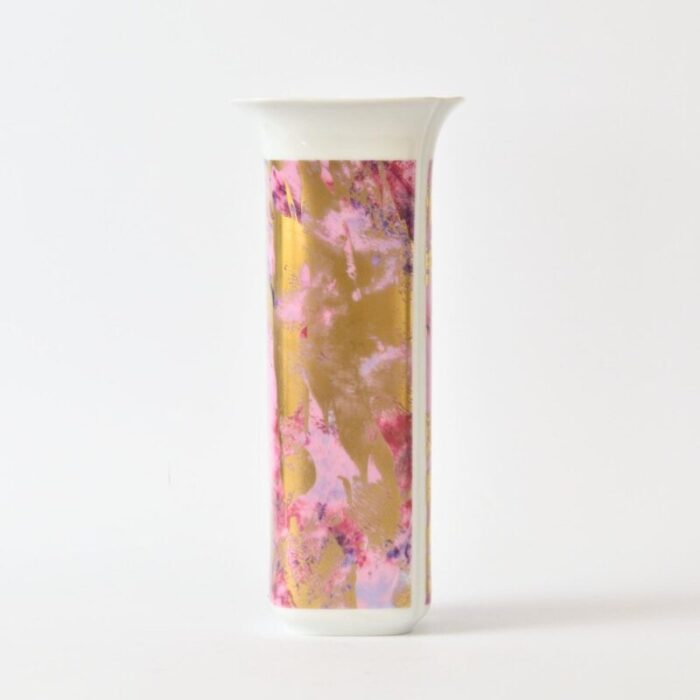 pink and gold porcelain vase from hutschenreuther 1970s 2