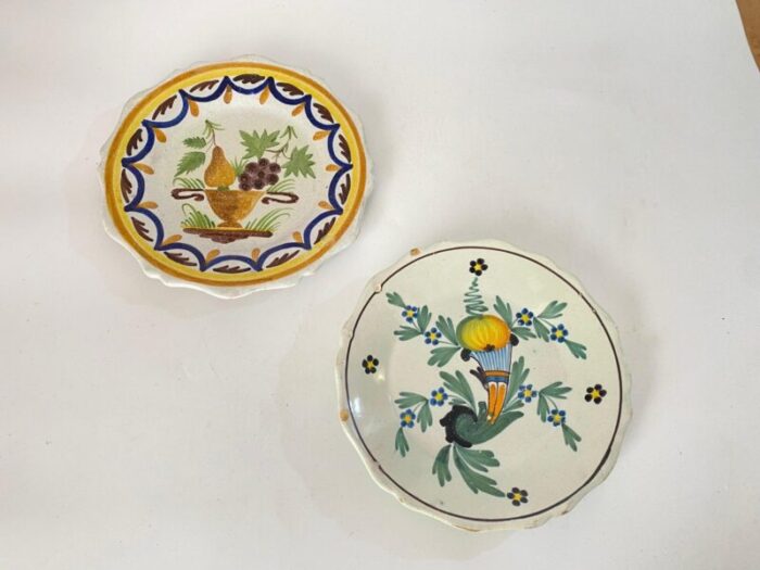 plates in french faience yellow and green set of 2 8