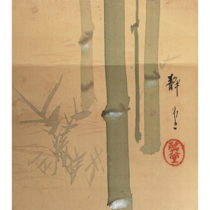 pre 1940s showa era japanese large watercolor painting on silk sparrows sakura and bamboo 0569