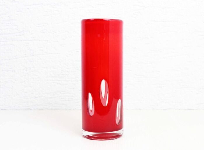 red and white murano glass vase 1970s 2