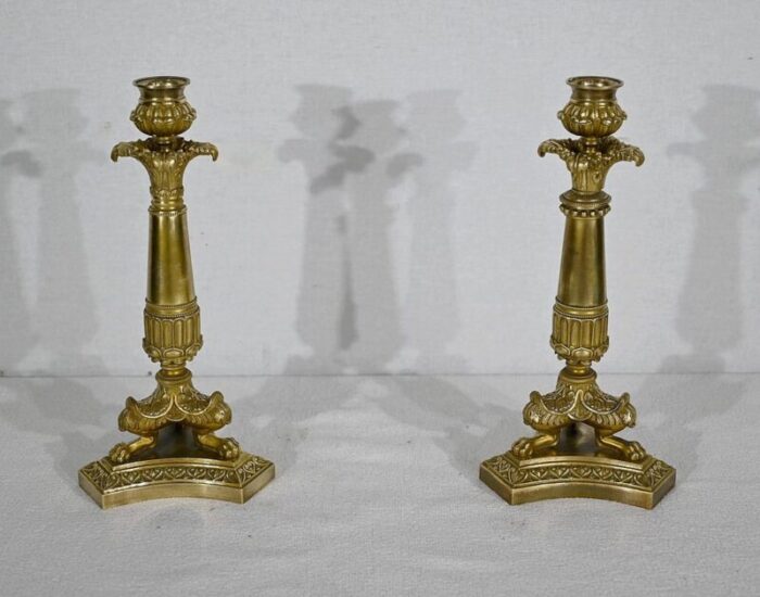 restauration era bronze candleholders early 19th century set of 2 1