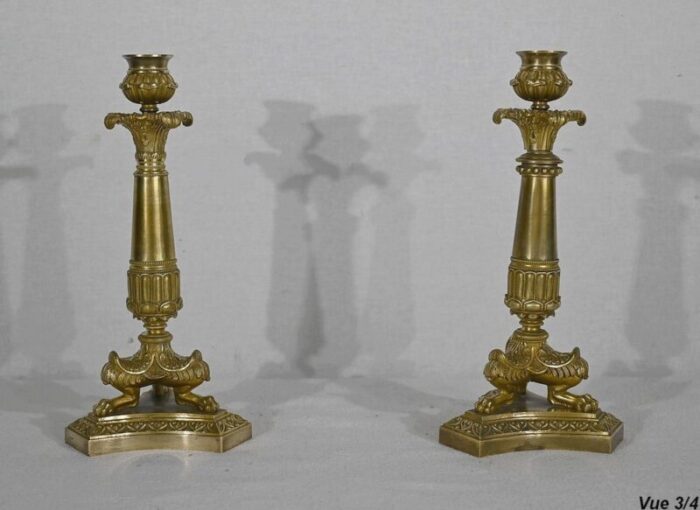 restauration era bronze candleholders early 19th century set of 2 12