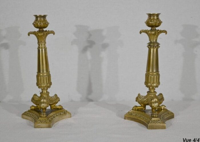 restauration era bronze candleholders early 19th century set of 2 13