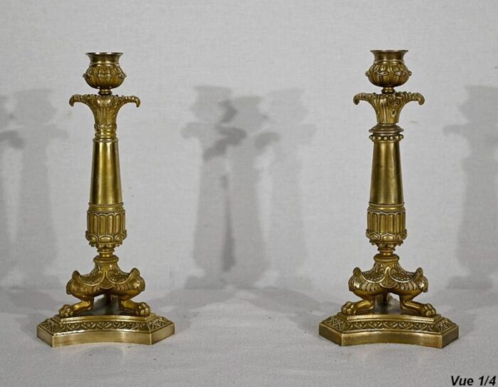 restauration era bronze candleholders early 19th century set of 2 4