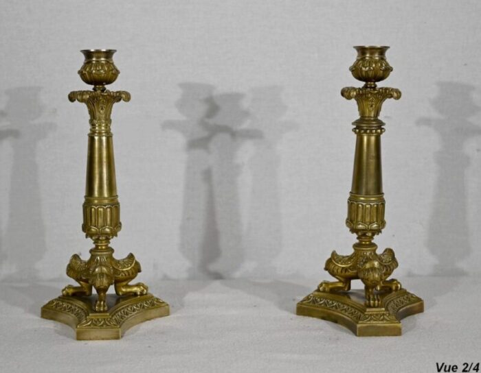 restauration era bronze candleholders early 19th century set of 2 9