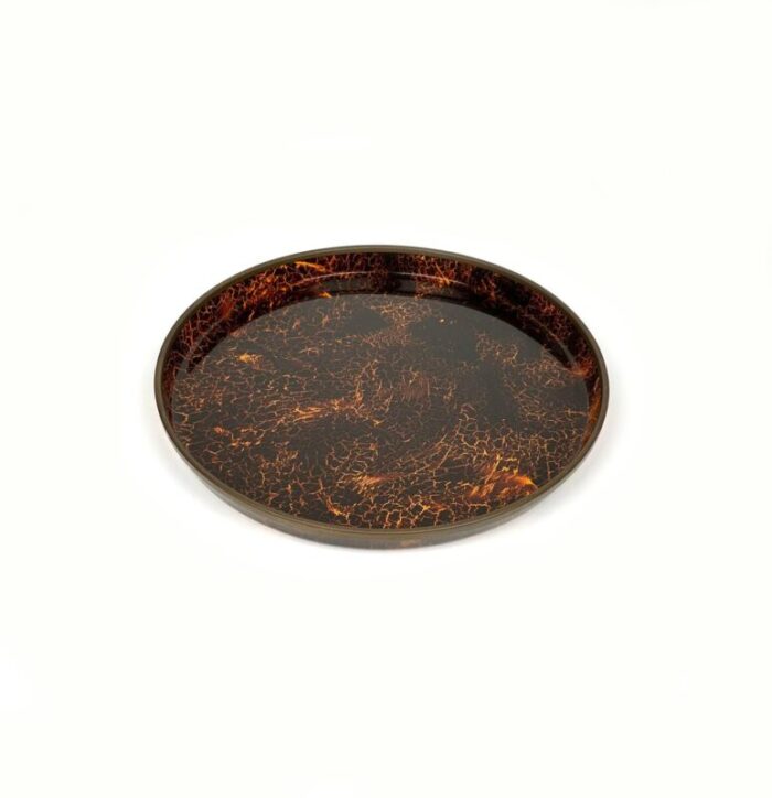 round centerpiece serving tray in faux tortoiseshell and brass italy 1970s 2