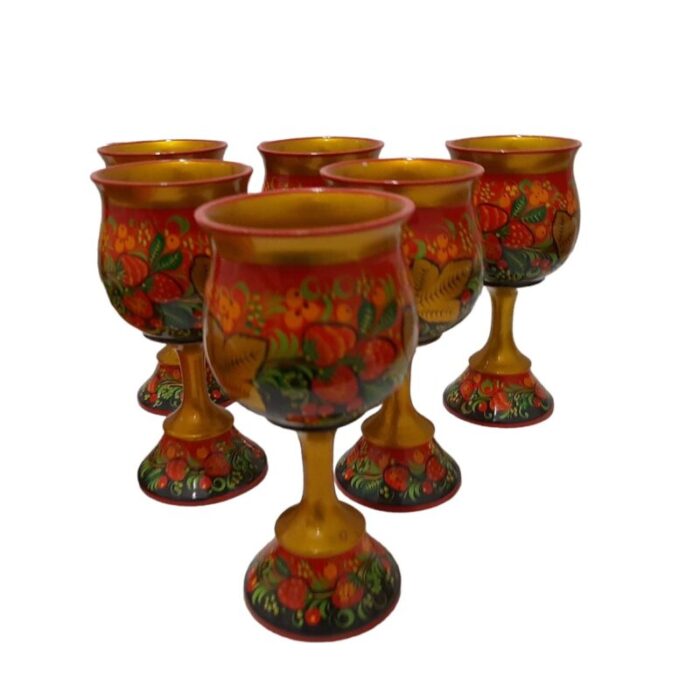 russian folk art hand decorated and hand painted wine set 1980s set of 10 4