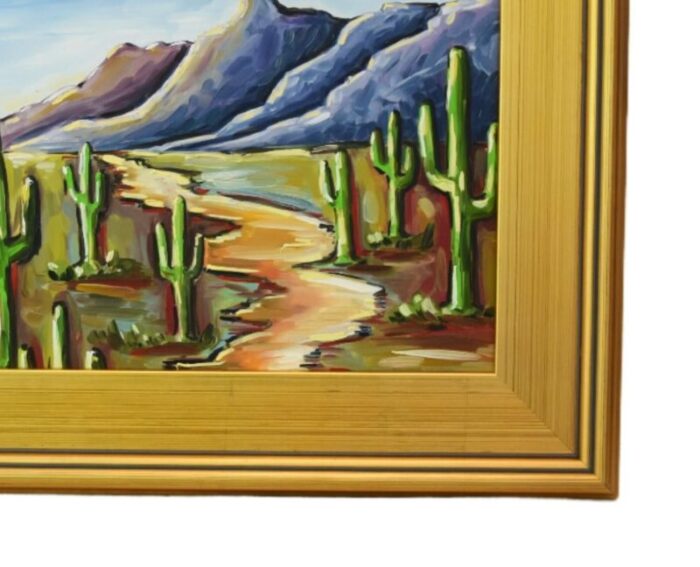 saguaro national park arizona southwestern oil painting including the antiqued gold wood frame 0726