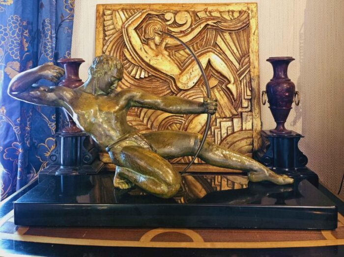 salvator riolo large art deco archer sculpture 1920s patinated bronze 3940