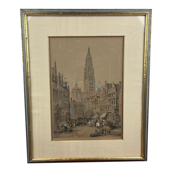 samuel prout 1846 lithograph antwerp city scene framed 5976