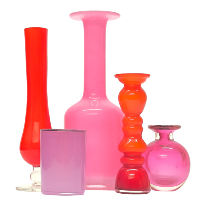 saturated pink and red glass vessel curation group of 5 7690