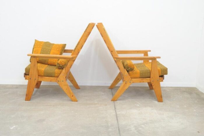 scandinavian style pine armchairs 1970s set of 2 0495