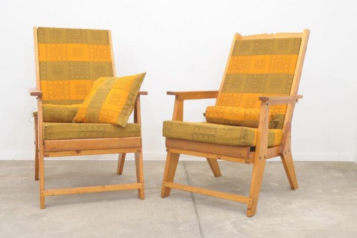 scandinavian style pine armchairs 1970s set of 2 5834