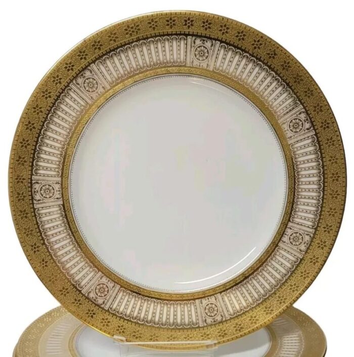 set of 12 tiffany and co cauldon china gold plated white porcelain dinner plates 4250