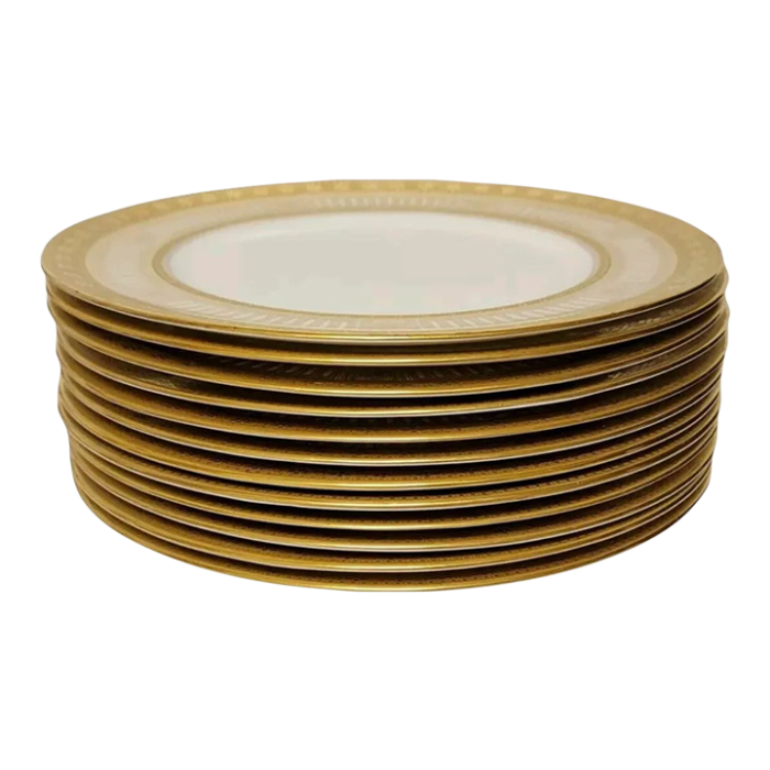 set of 12 tiffany and co cauldon china gold plated white porcelain dinner plates 4368