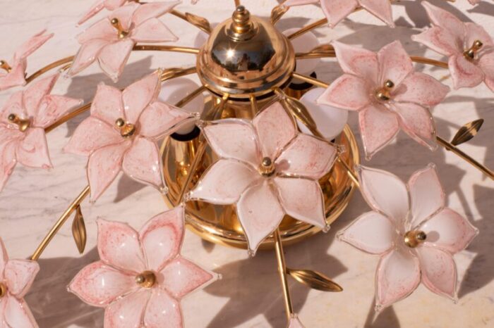 set of 2 vintage murano ceiling light pink flowers 1970s 1229