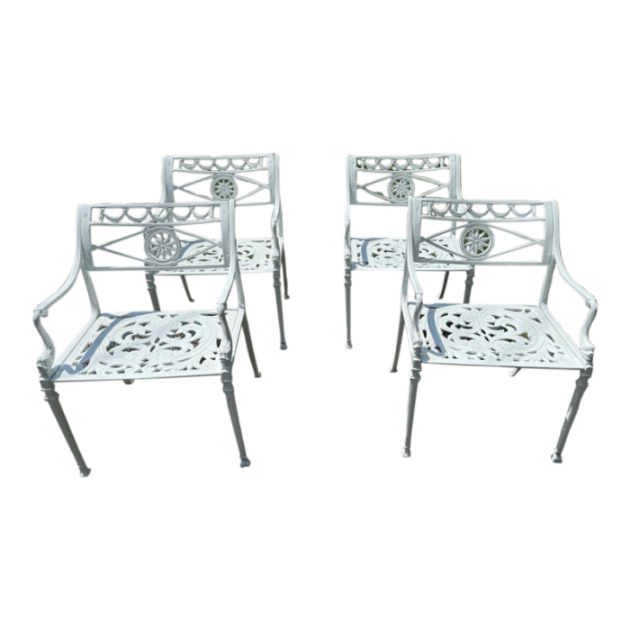 set of 4 aluminum white powder coated classical patio dining arm chairs 2466