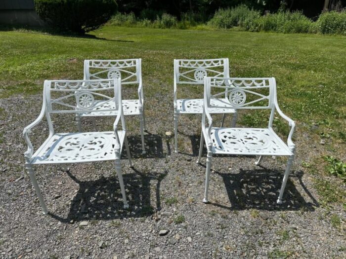 set of 4 aluminum white powder coated classical patio dining arm chairs 2852