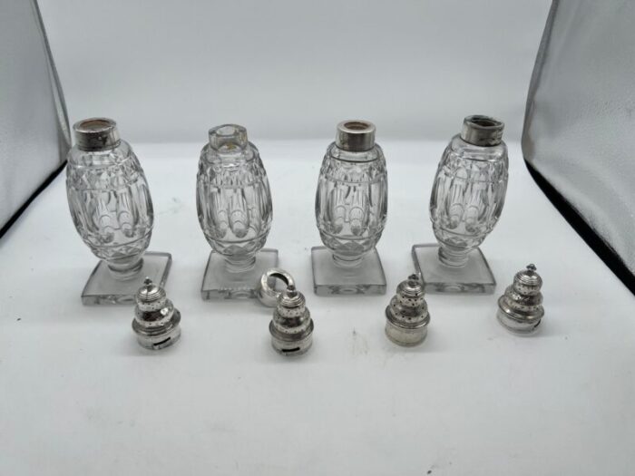 set of 4 georgian silver and cut crystal salt and pepper shaker set 0492