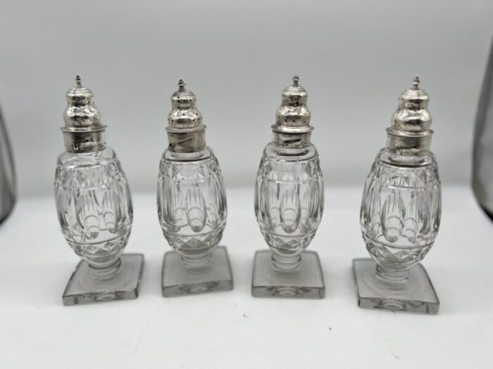 set of 4 georgian silver and cut crystal salt and pepper shaker set 0558