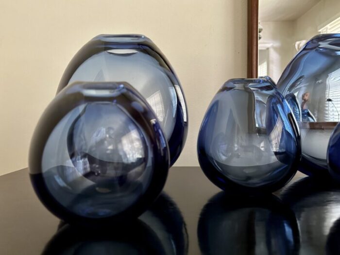 set of 6 saphire blue drop vases designed by per lutken for holmegaard 1960s 1949