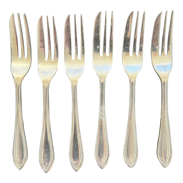 set of 6 silver plate dessert forks in original gift box 1940s 1138