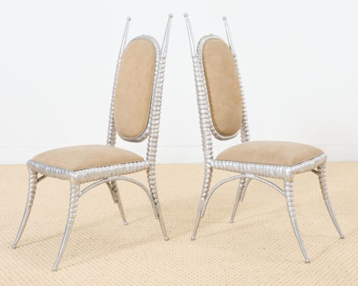 set of four arthur court horned antler aluminum dining chairs 1849