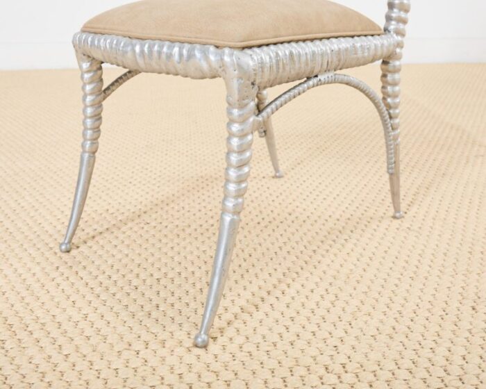 set of four arthur court horned antler aluminum dining chairs 5596