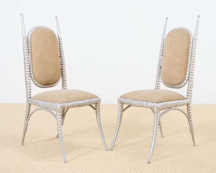 set of four arthur court horned antler aluminum dining chairs 7148