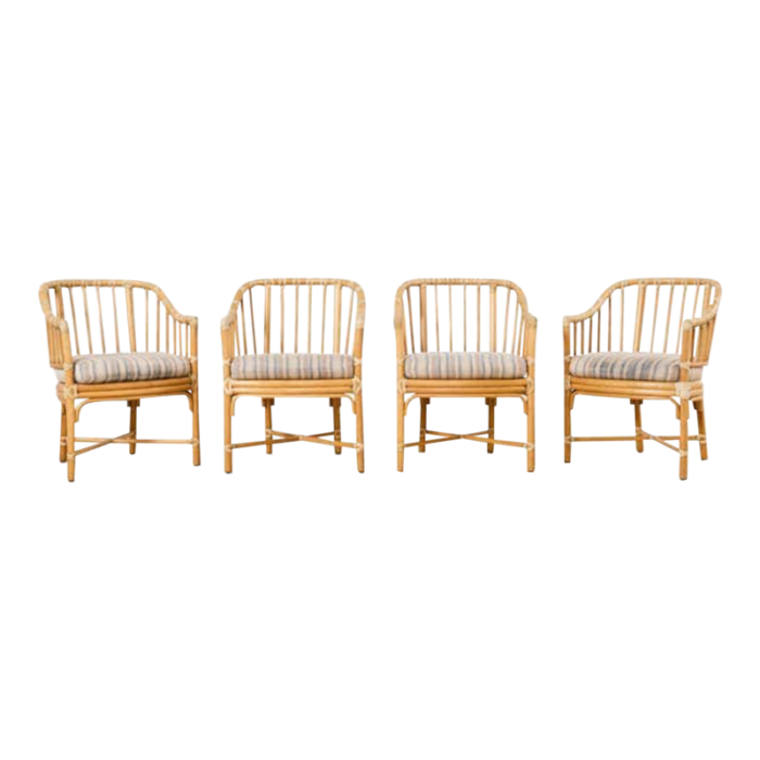 set of four mcguire rattan barrel back dining chairs 2317