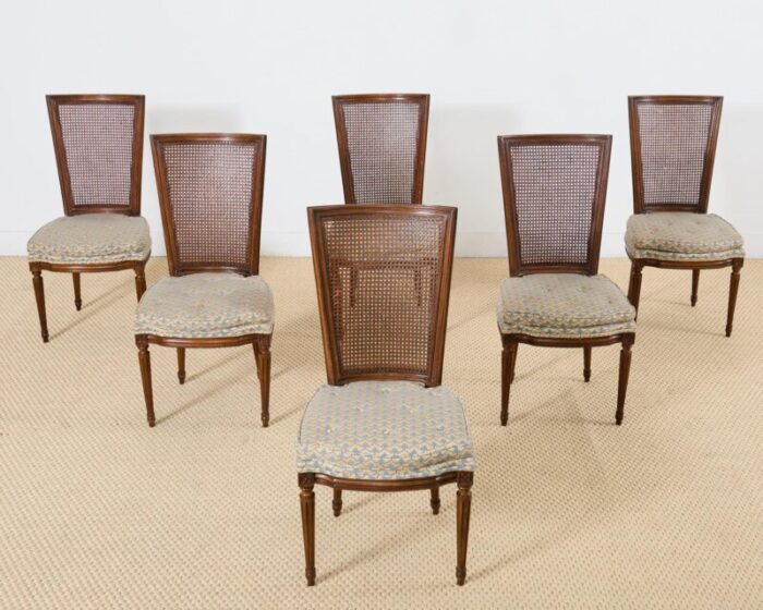 set of six french louis xvi style cane dining chairs 9538