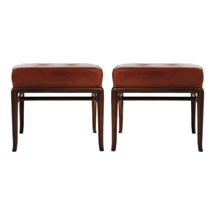 set of stools by th robsjohn gibbings in cognac leather c 1950s 5602