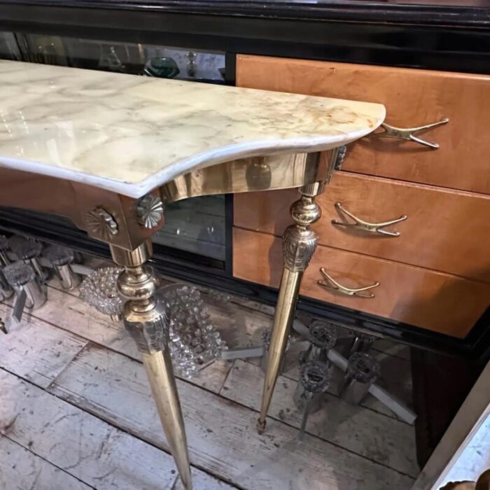 set of two 1950s neoclassical brass and onyx marble italian console tables 6673