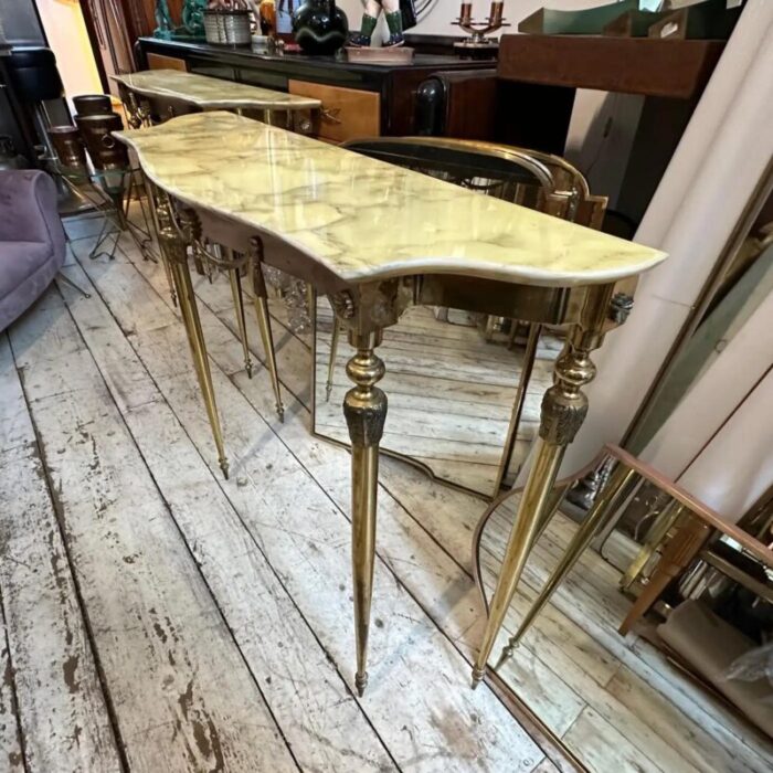 set of two 1950s neoclassical brass and onyx marble italian console tables 8800