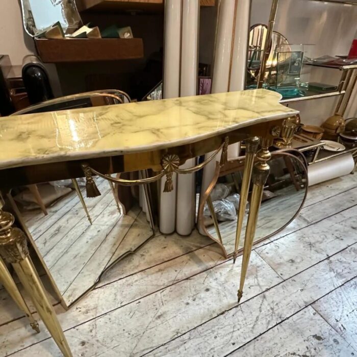 set of two 1950s neoclassical brass and onyx marble italian console tables 9113