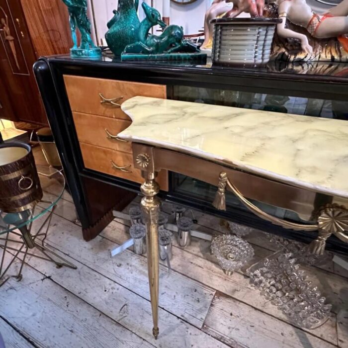 set of two 1950s neoclassical brass and onyx marble italian console tables 9506