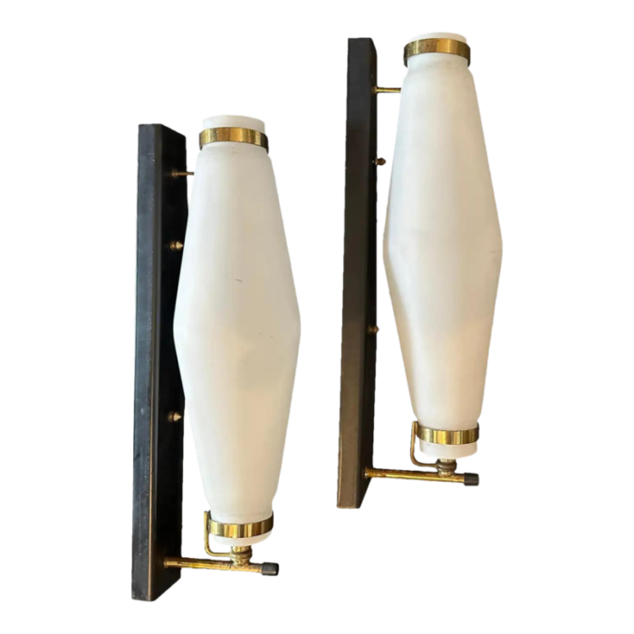 set of two 1950s stilnovo style mid century modern italian wall sconces 6556