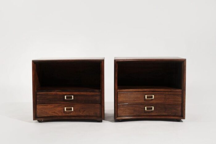 set of walnut concave bedside tables by paul frankl c 1950s 7305